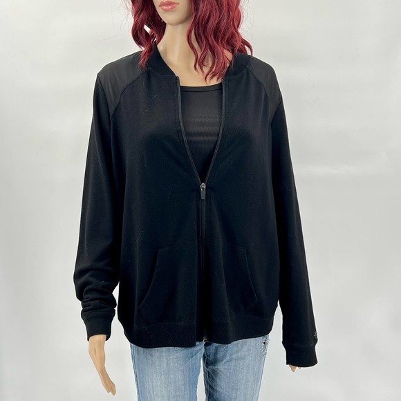 Torrid Womens Mesh Panel Jacket size 0 (Large) Black Zip Up Lightweight - Picture 2 of 9